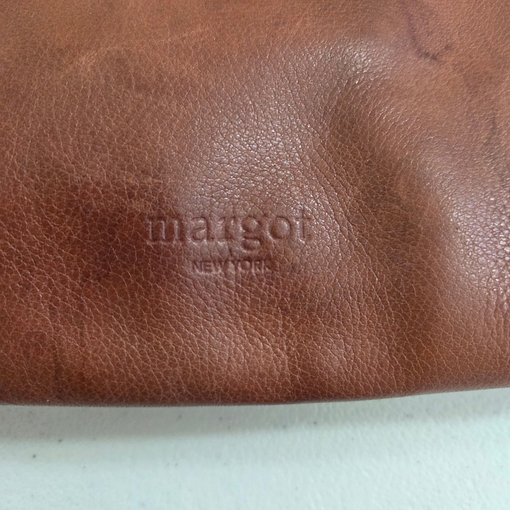 Margot New York Cognac Brown Genuine Leather Triple Zip Crossbody Bag Distressed - Picture 2 of 11